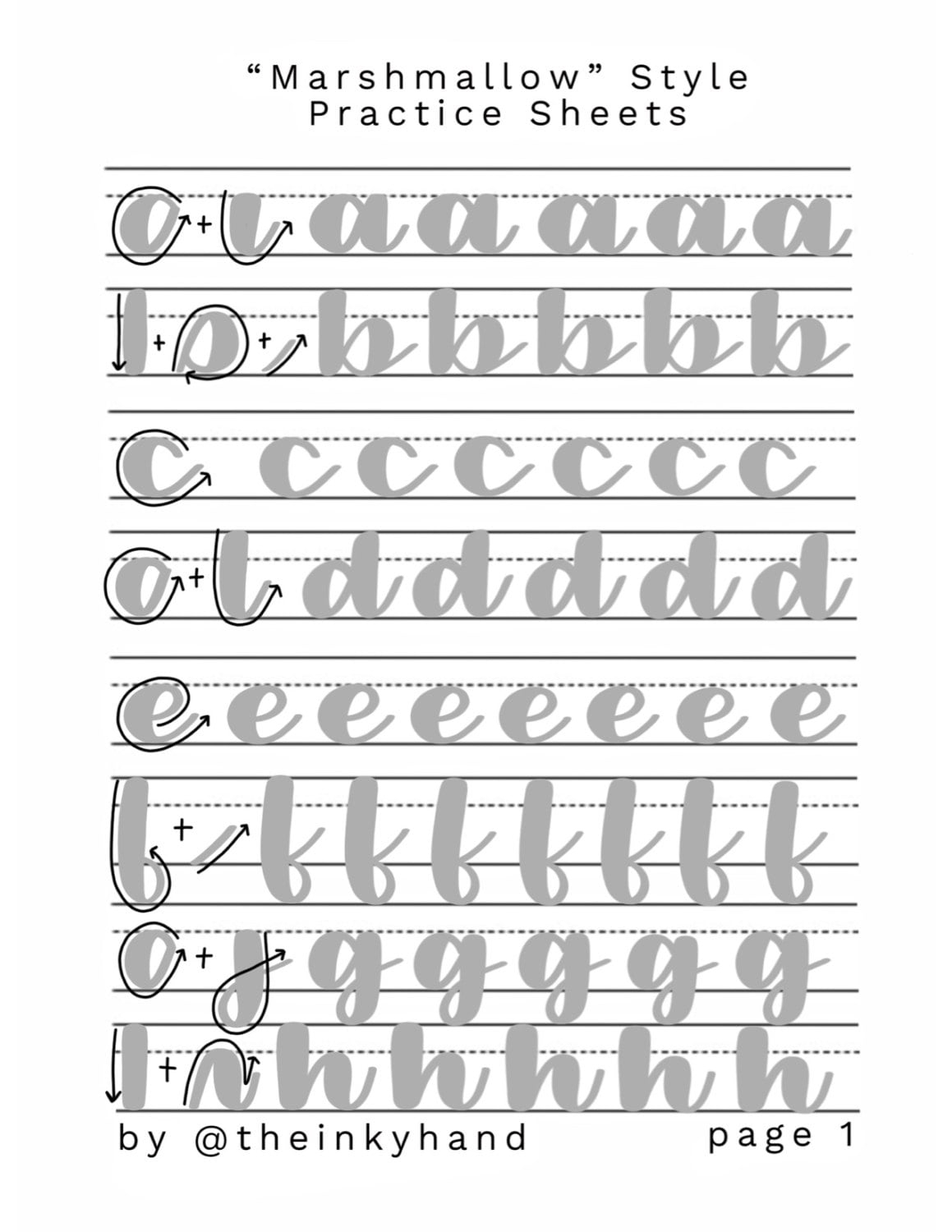 Marshmallow Style Brush Calligraphy Practice Sheet Set