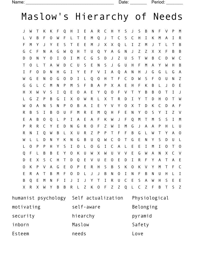 Maslow s Hierarchy Of Needs Word Search WordMint
