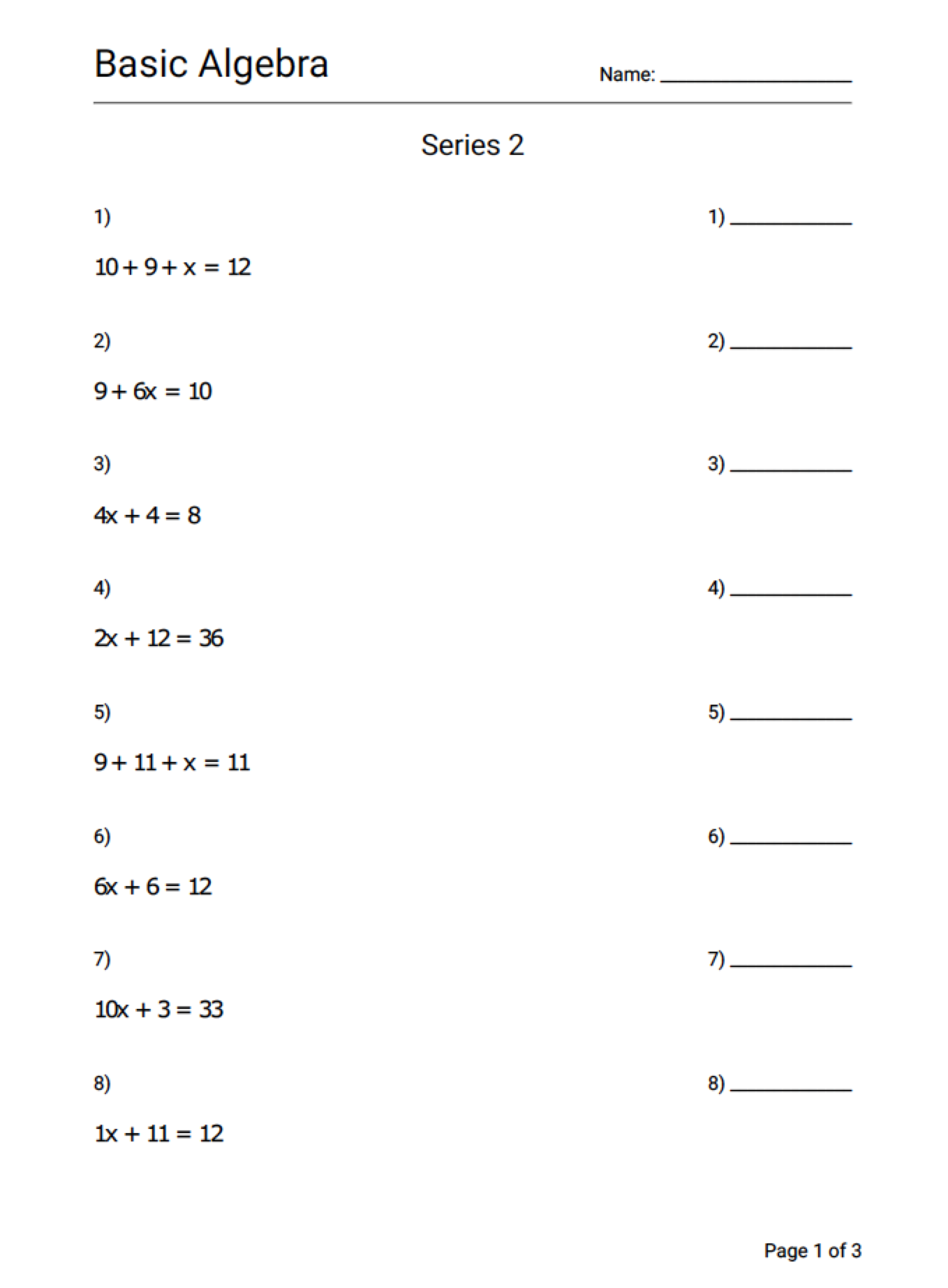 algebra equations worksheets