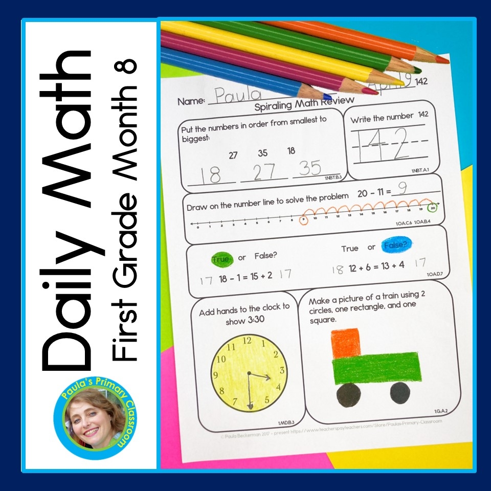 Math Spiral Review Daily Worksheets Morning Work Homework Month 8