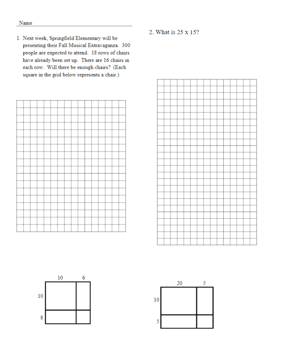multiplication area model worksheets
