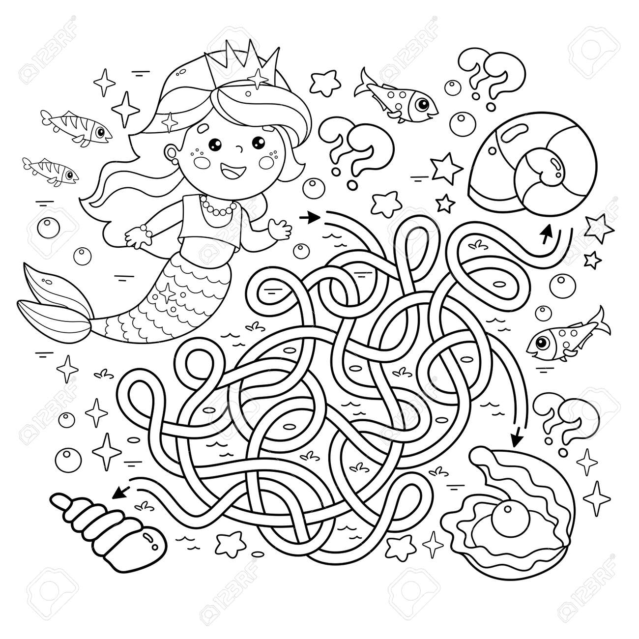 Maze Or Labyrinth Game Puzzle Tangled Road Coloring Page 