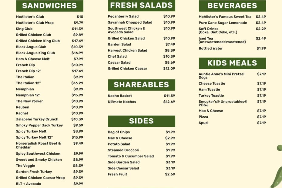 McAlister Deli Menu With Prices Updated 2025 Take One