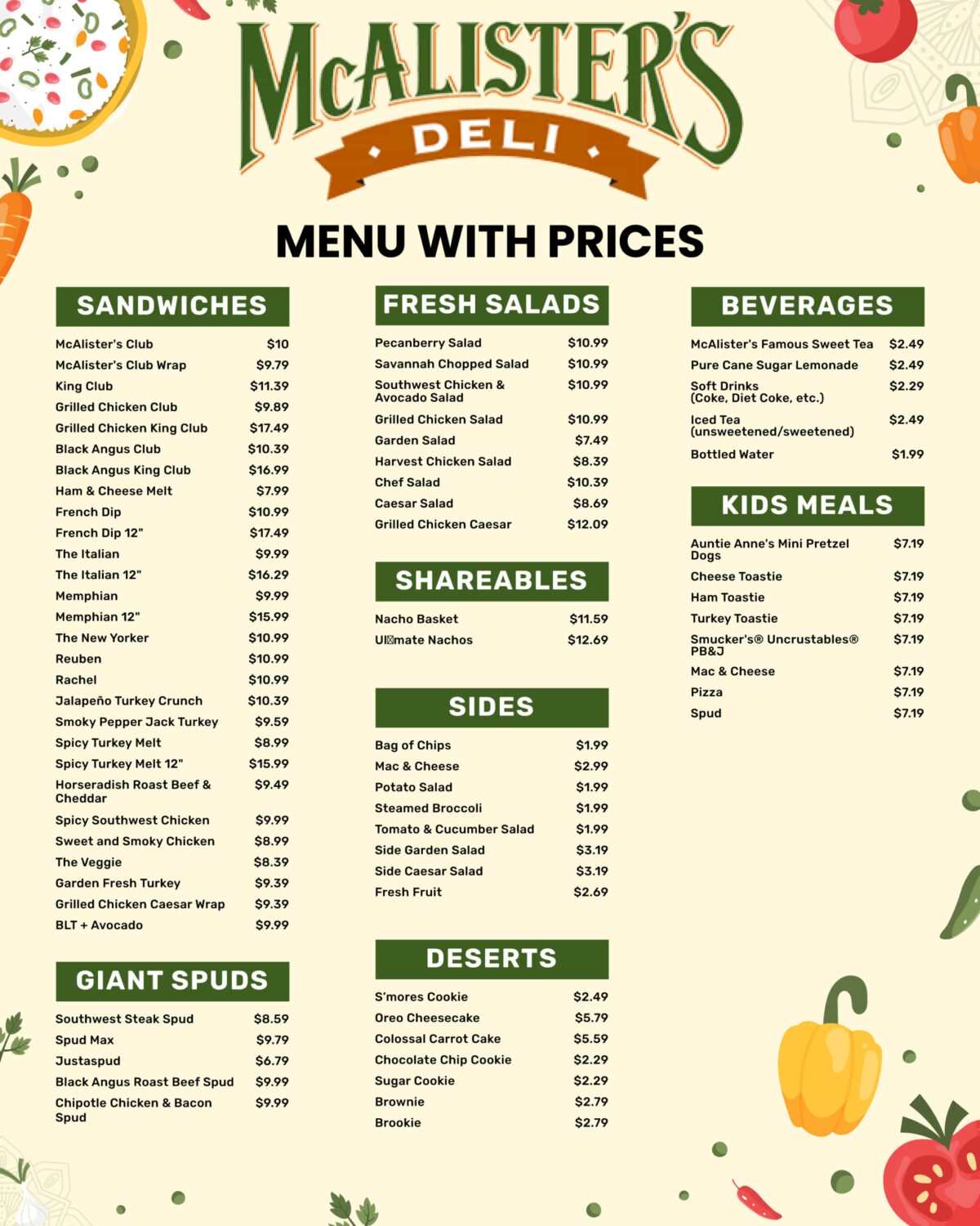 McAlister Deli Menu With Prices Updated 2025 Take One