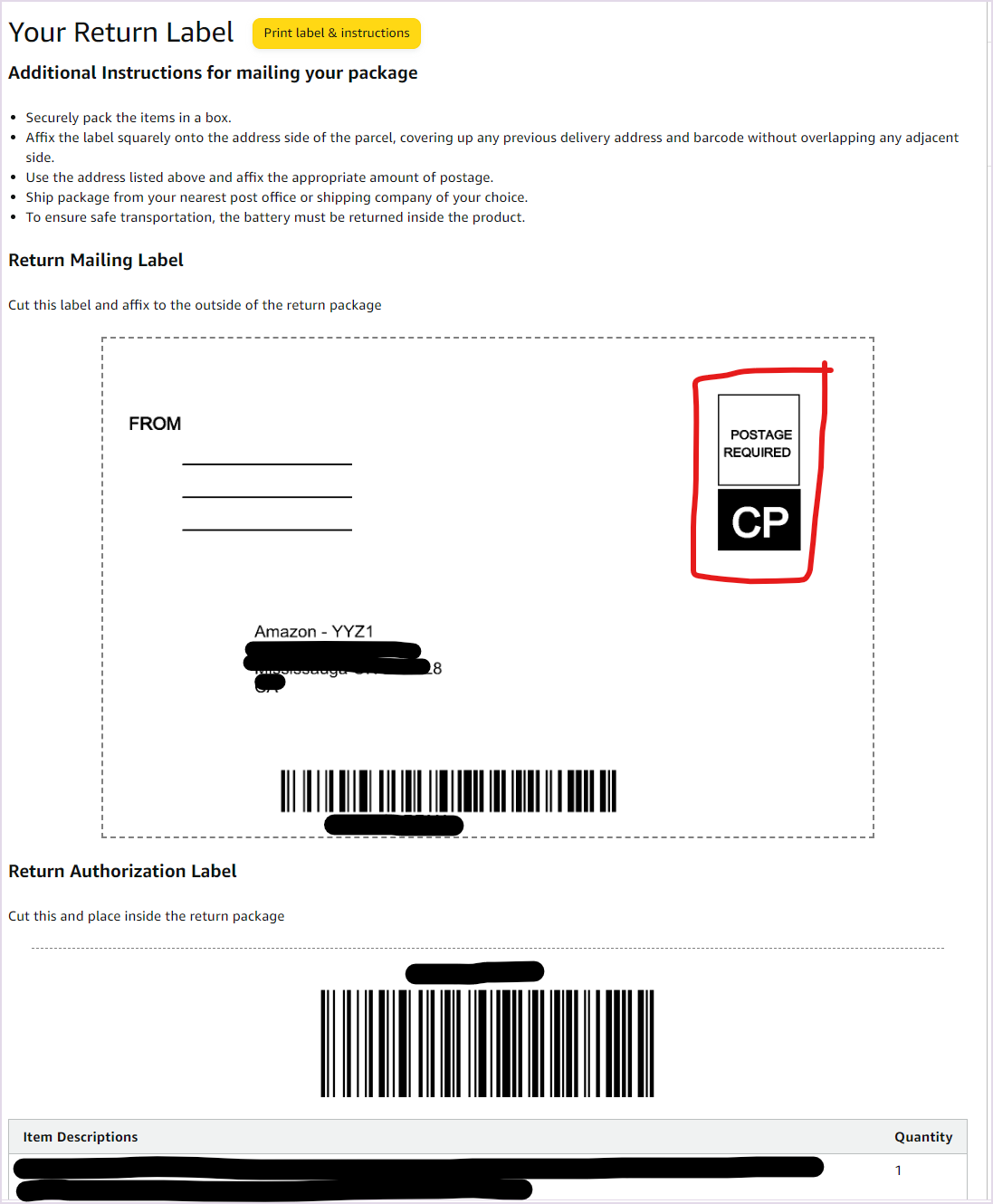 MCF Returns Pre paid Return Labels