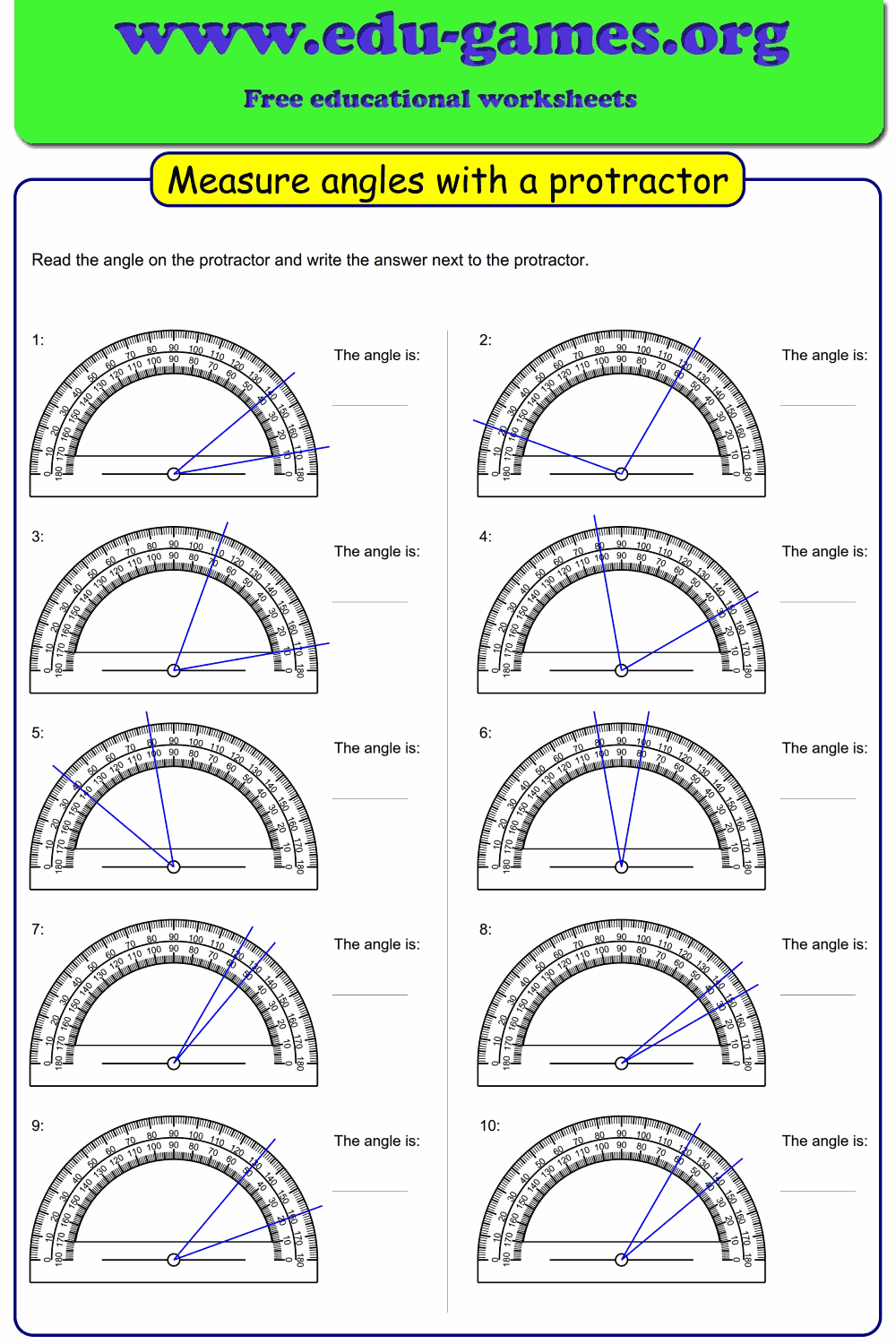 measuring angles worksheet