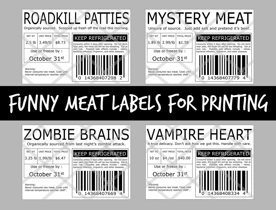 Meat Labels Halloween Pranks Fake Food Labels Funny Food Labels For Printing Stickers U0026 More Etsy Ireland