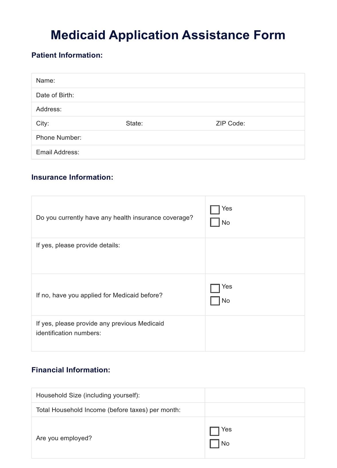 Medicaid Application Form U0026 Example Free PDF Download