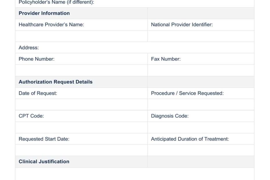 Medical Prior Authorization Form U0026 Example Free PDF Download