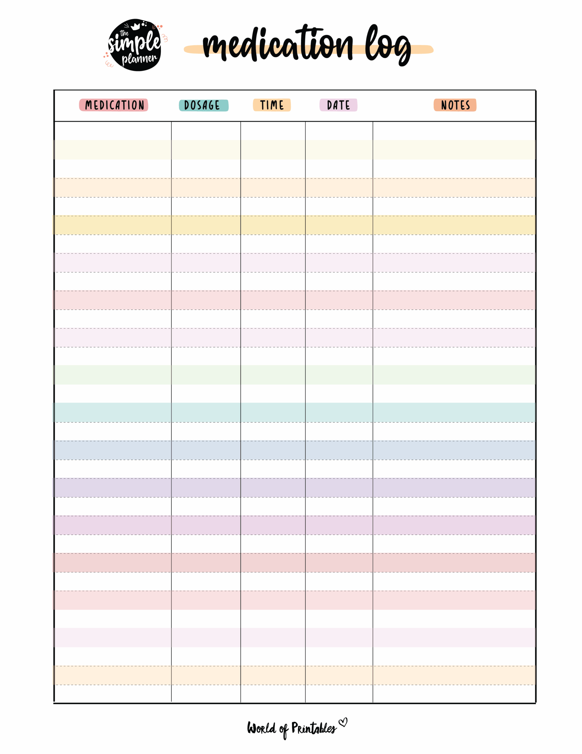 free printable medication list template