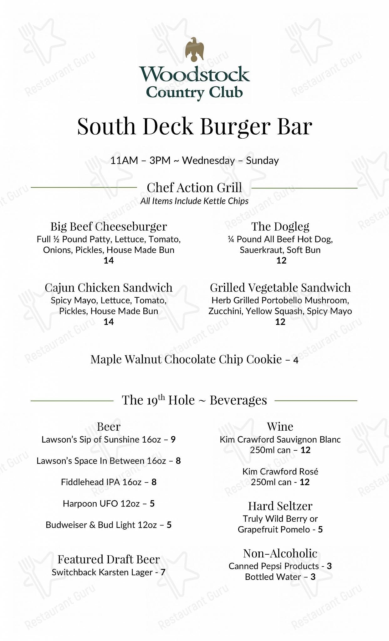 Menu At The Fairway Grill Restaurant Woodstock