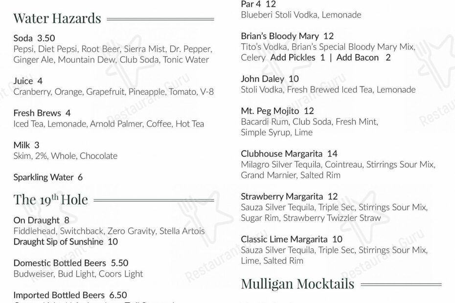 Menu At The Fairway Grill Restaurant Woodstock