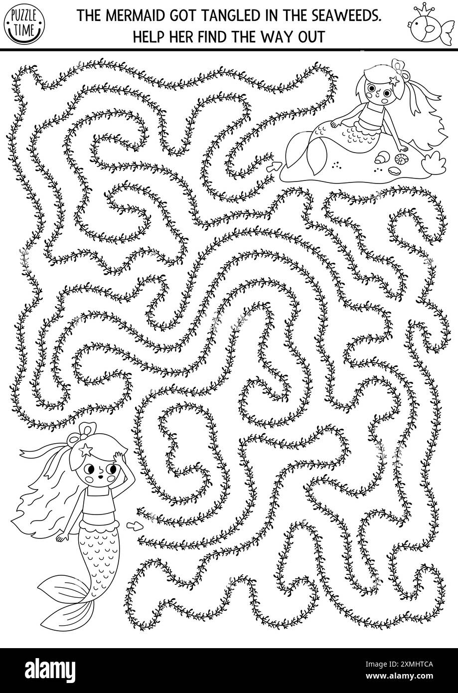 Mermaid Black And White Maze With Sea Bed Landscape Princess 