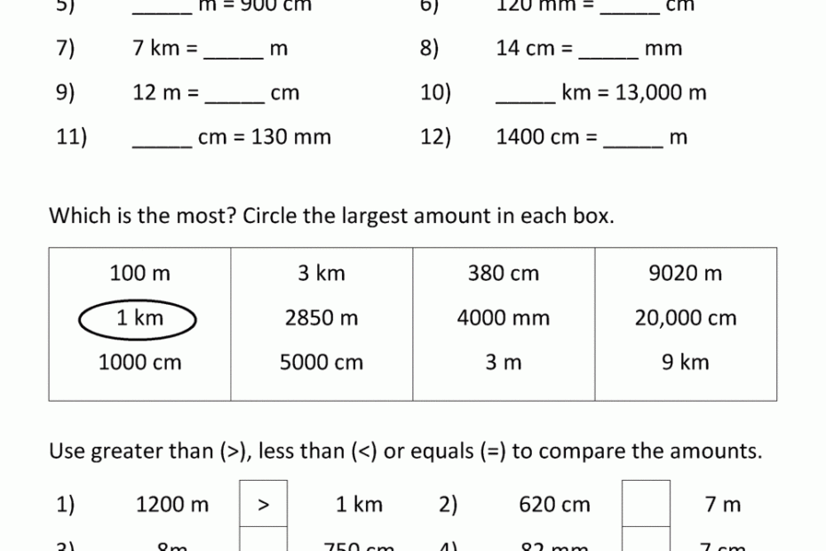 Metric Conversion Worksheet