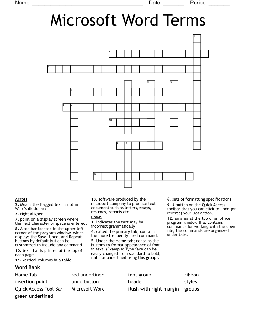 Microsoft Word Terms Crossword WordMint
