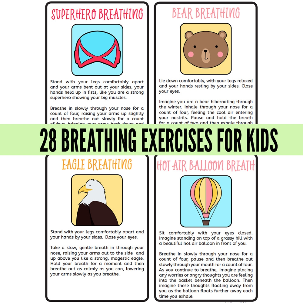 Mindful Breathing Exercises For Kids Printable Cards