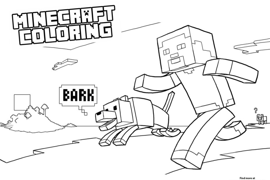 Minecraft Steve With A Dog Coloring Pages For Kids
