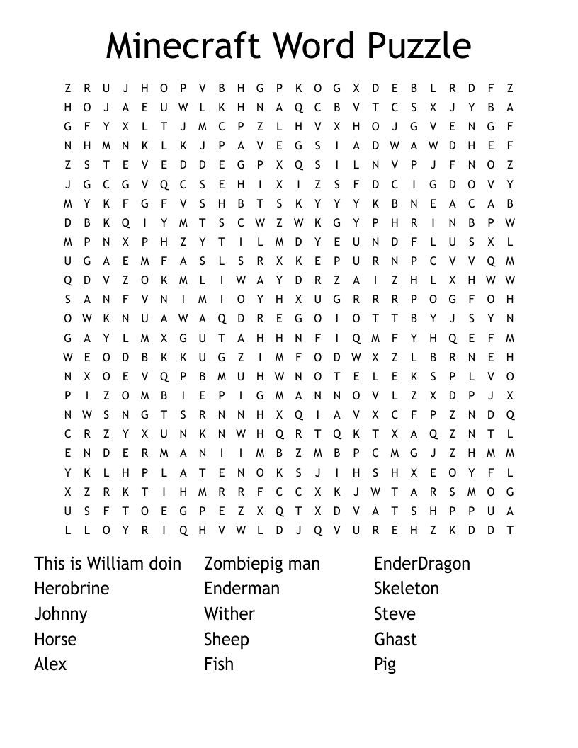 Minecraft Word Puzzle Word Search WordMint