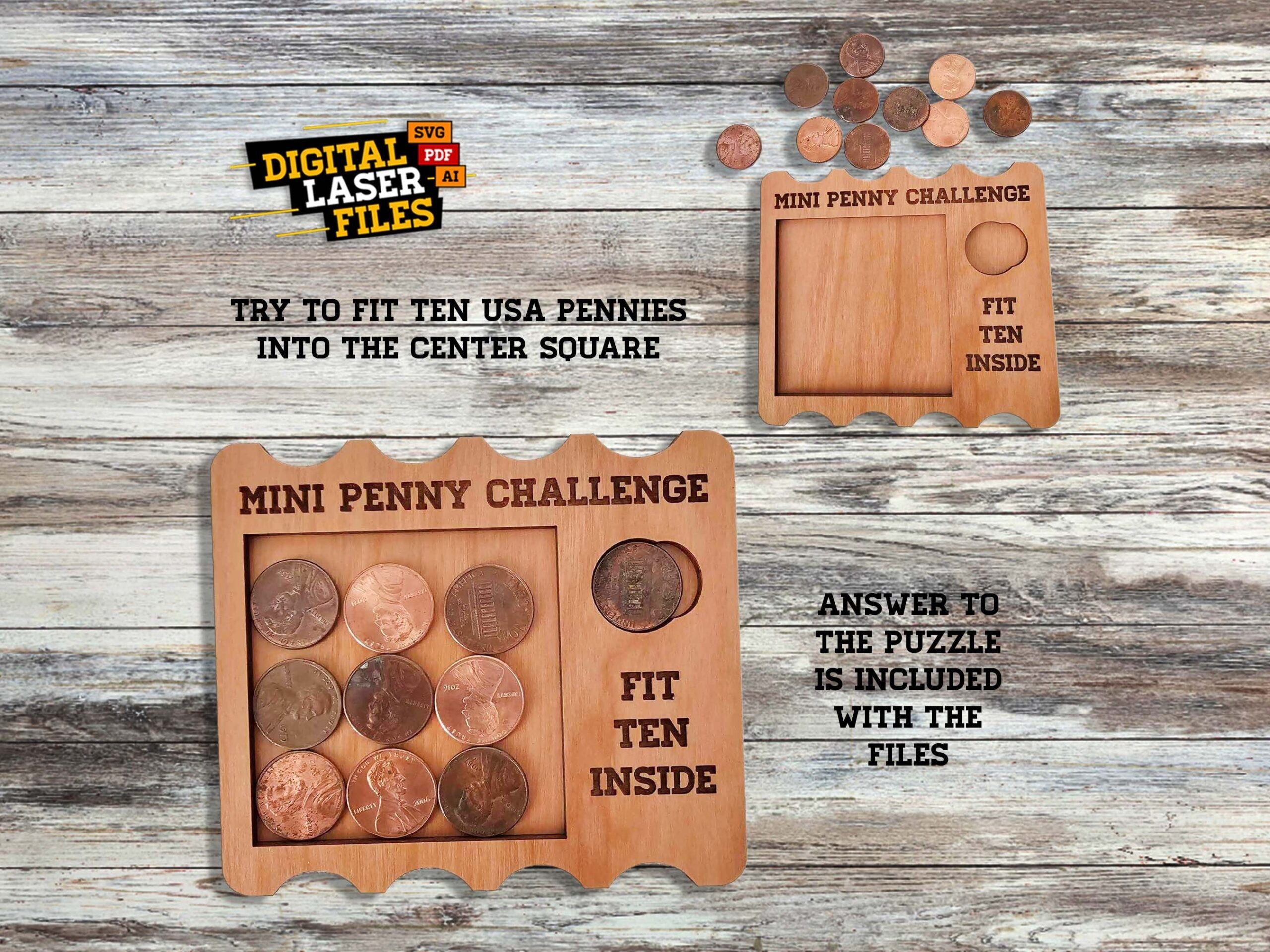 Mini Penny Challenge Puzzle SVG Ai Laser Cut Files INSTANT 
