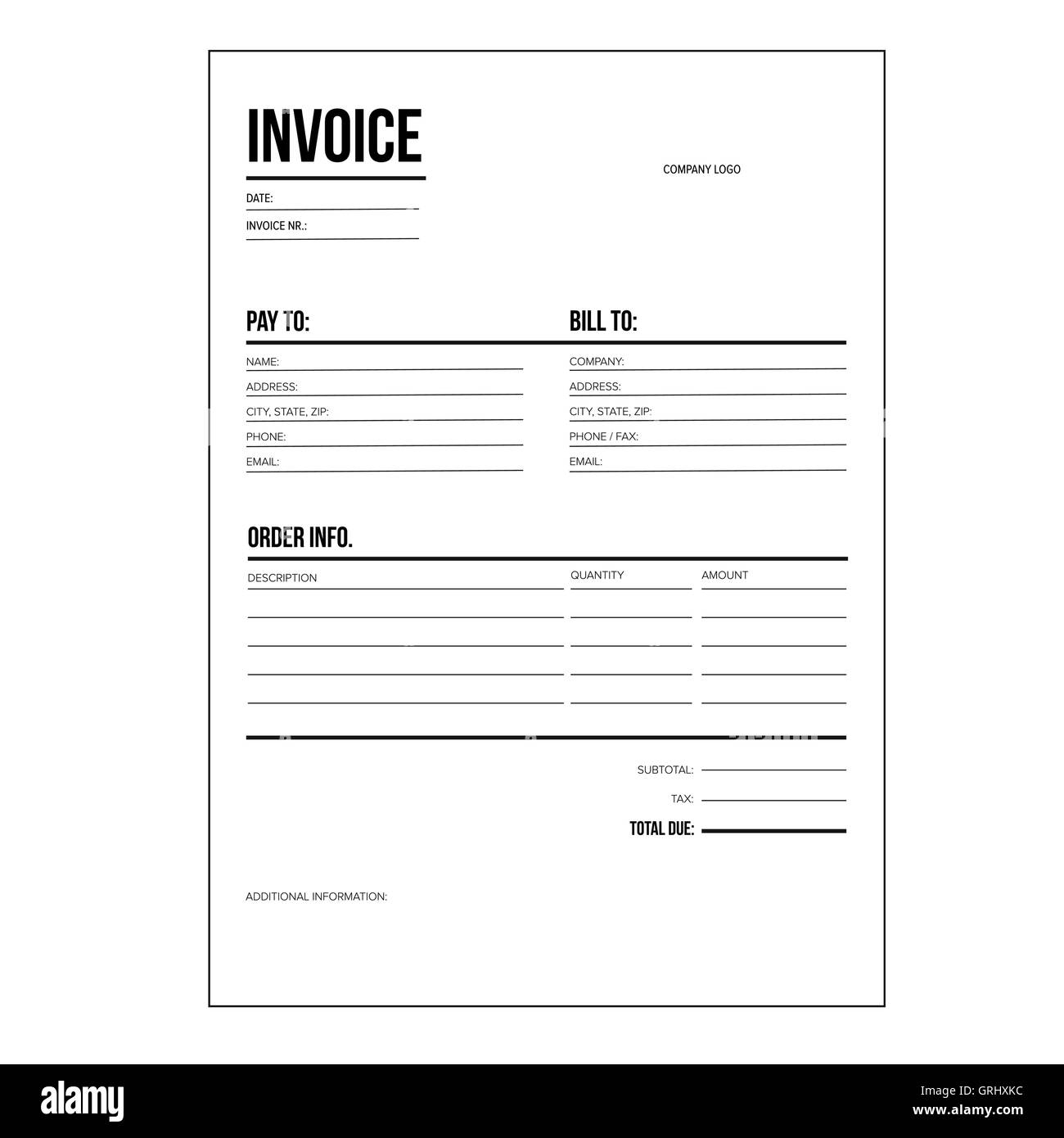 Minimalist Business Invoice Black And White Stock Photos U0026 Images Alamy