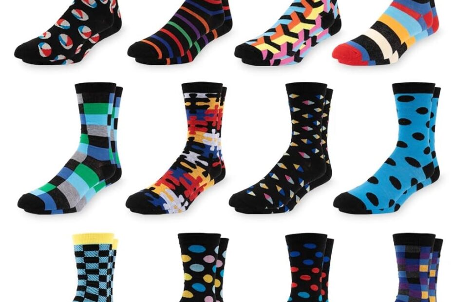Mitch Bogen Men s Colorful Dress Socks Fun Patterned Funky Crew Socks For Men 12 Pack