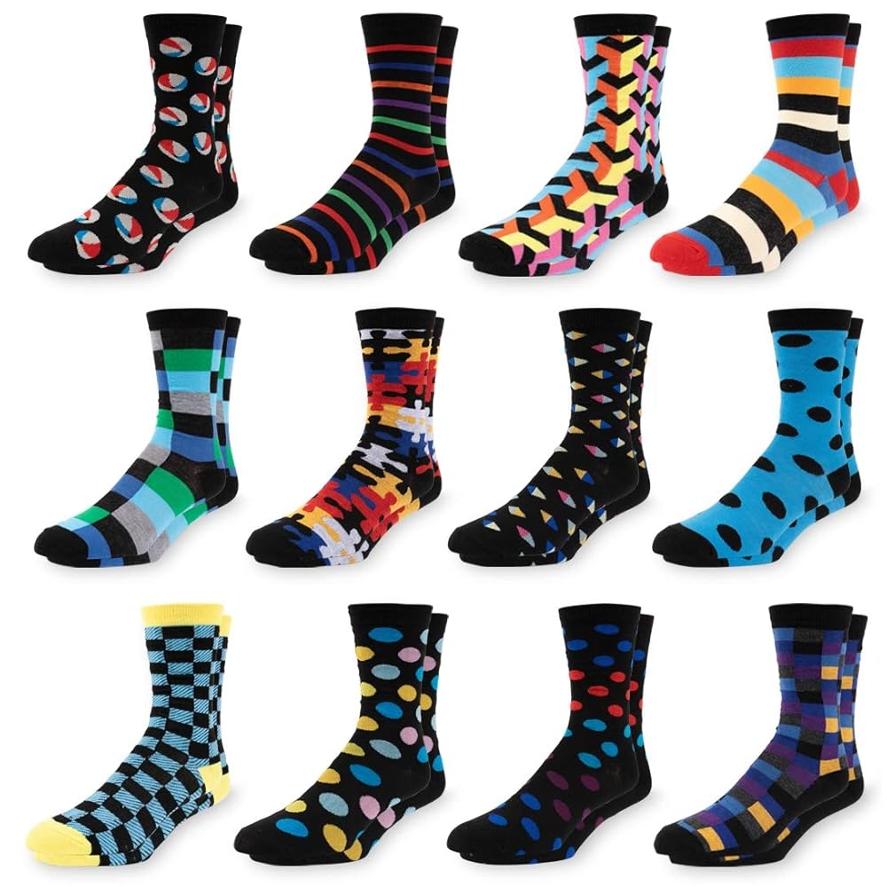 Mitch Bogen Men s Colorful Dress Socks Fun Patterned Funky Crew Socks For Men 12 Pack