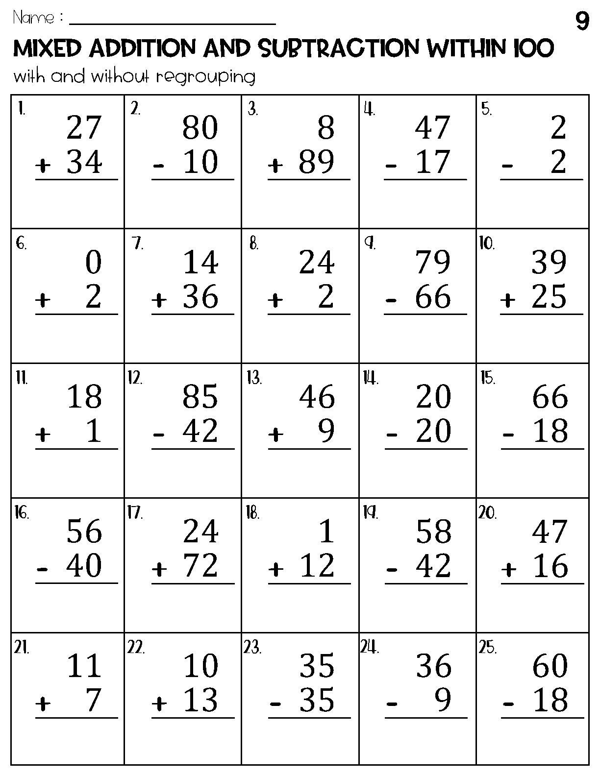 Mixed Addition And Subtraction Within 100 Worksheets Etsy