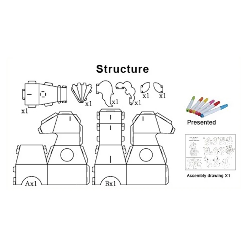 Model Unicorn Dapat Dipakai 3D Puzzle DIY Coretan Karton Hewan Dengan Pena Alibaba