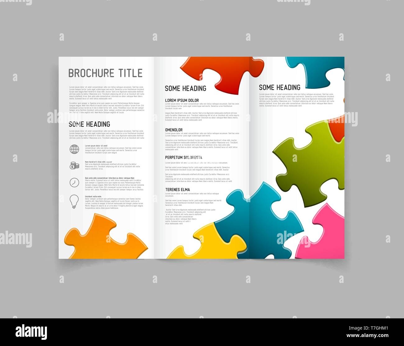 Modern Vector Three Fold Brochure Leaflet Flyer Design Template With Puzzle Pieces Stock Vector Image U0026 Art Alamy