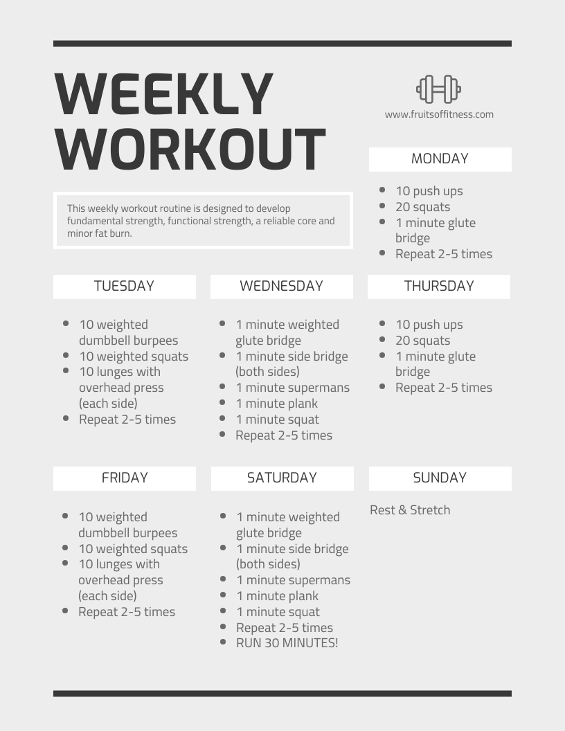 weekly workout schedule template
