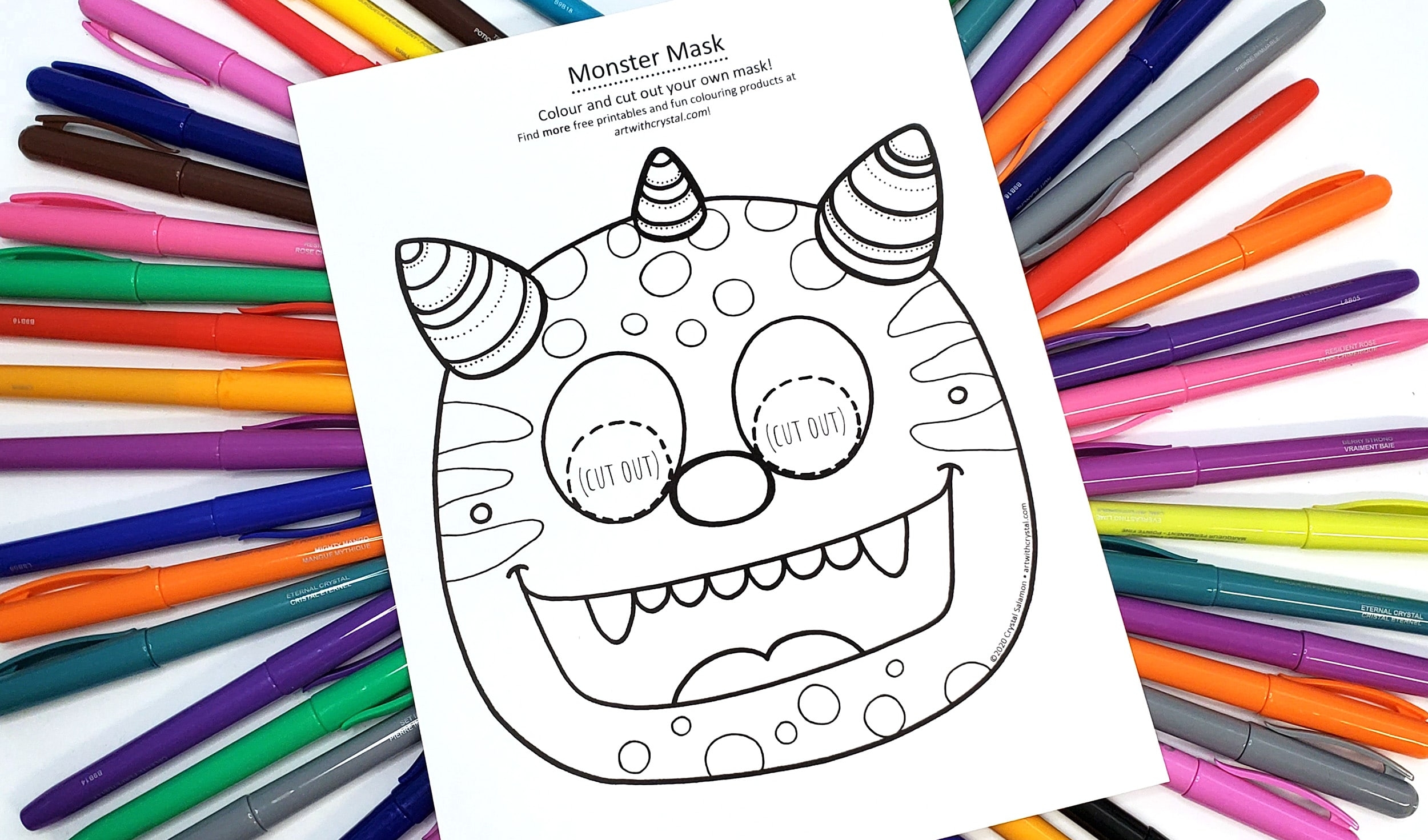 Monster Mask Free Printable Colouring Page Art With Crystal