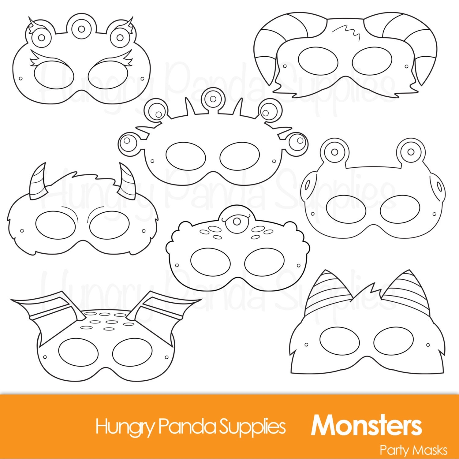 Monster Printable Coloring Masks Halloween Masks Monsters Monster Costume Monster Party Halloween Party Printable Masks Etsy