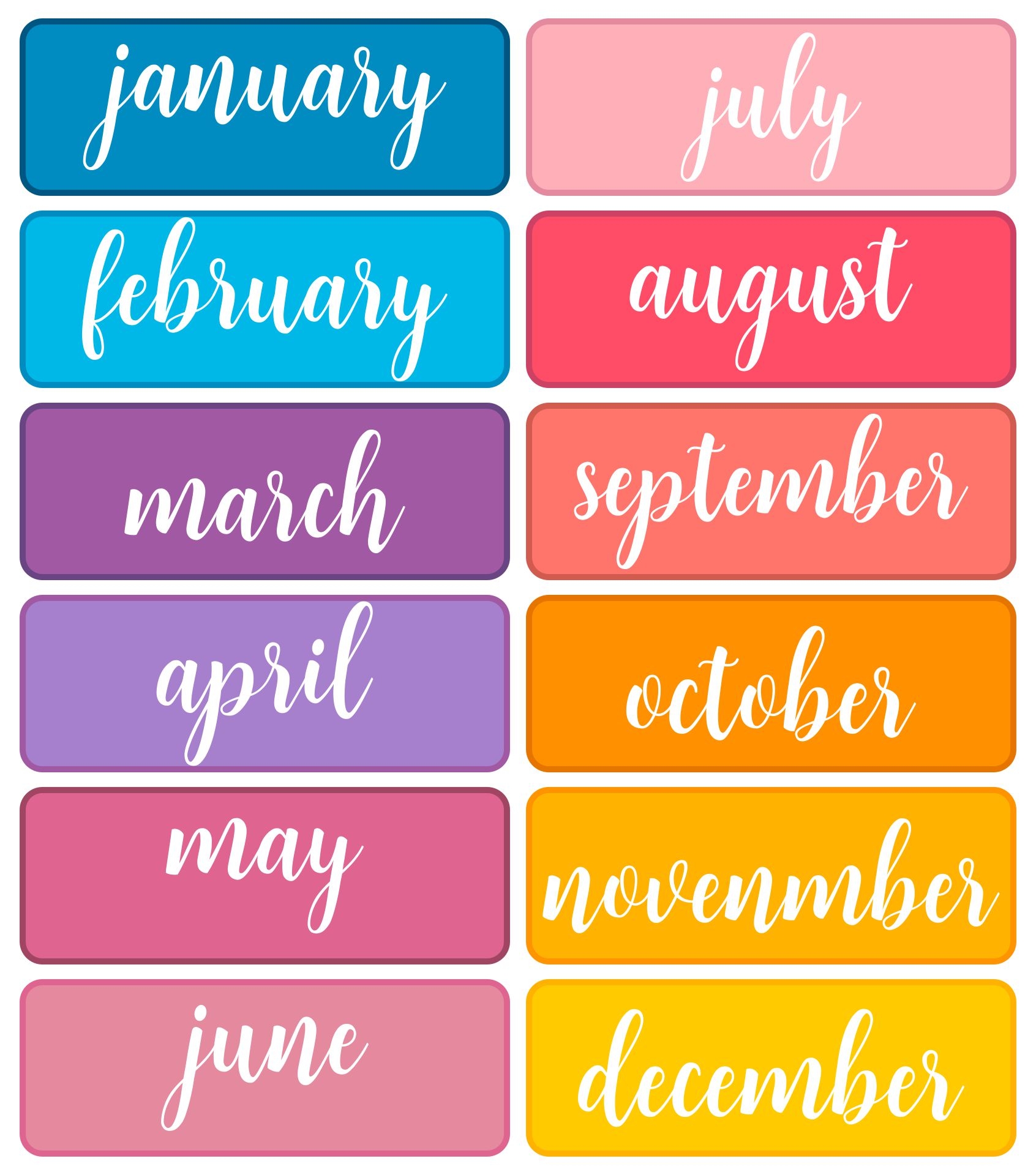 months of the year printable free