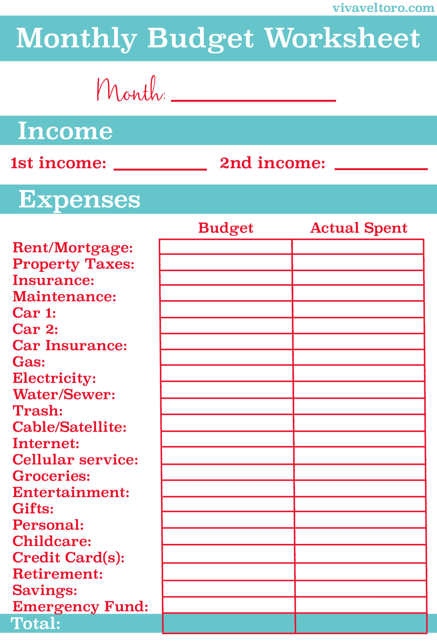 Monthly Budget Worksheet Free Printable Budgeting Worksheets Worksheets Library