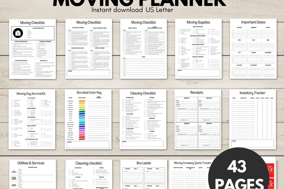 Moving Checklist Printable Moving Planner Relocation Planner Moving Binder Moving Labels Garage Sale Planner Moving States Checklist Etsy