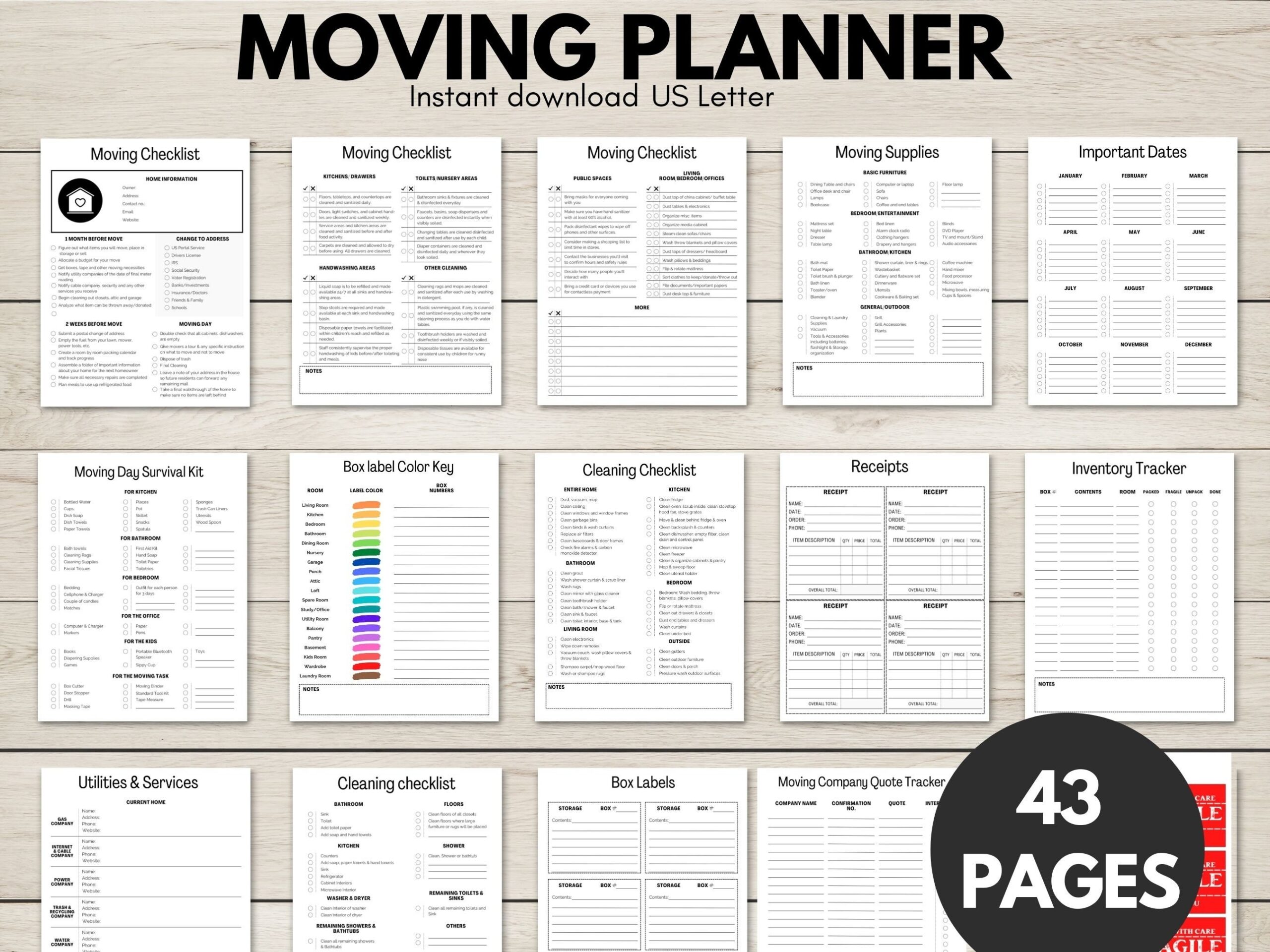 Moving Checklist Printable Moving Planner Relocation Planner Moving Binder Moving Labels Garage Sale Planner Moving States Checklist Etsy