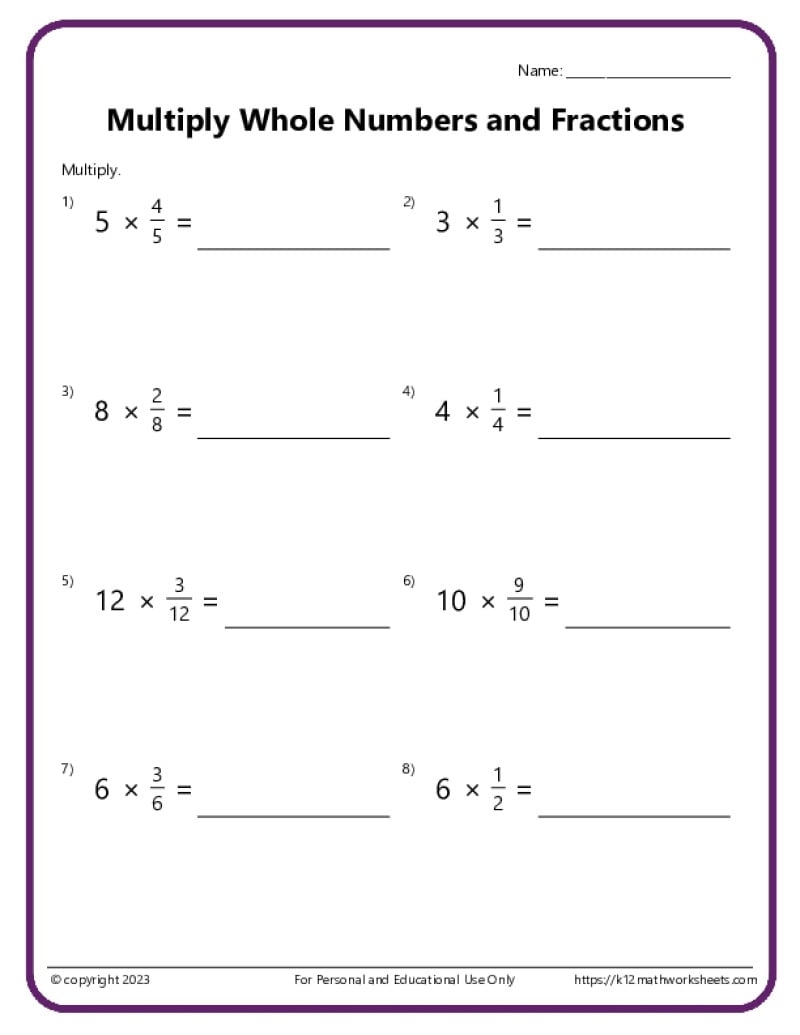 Multiply Fractions With Whole Numbers