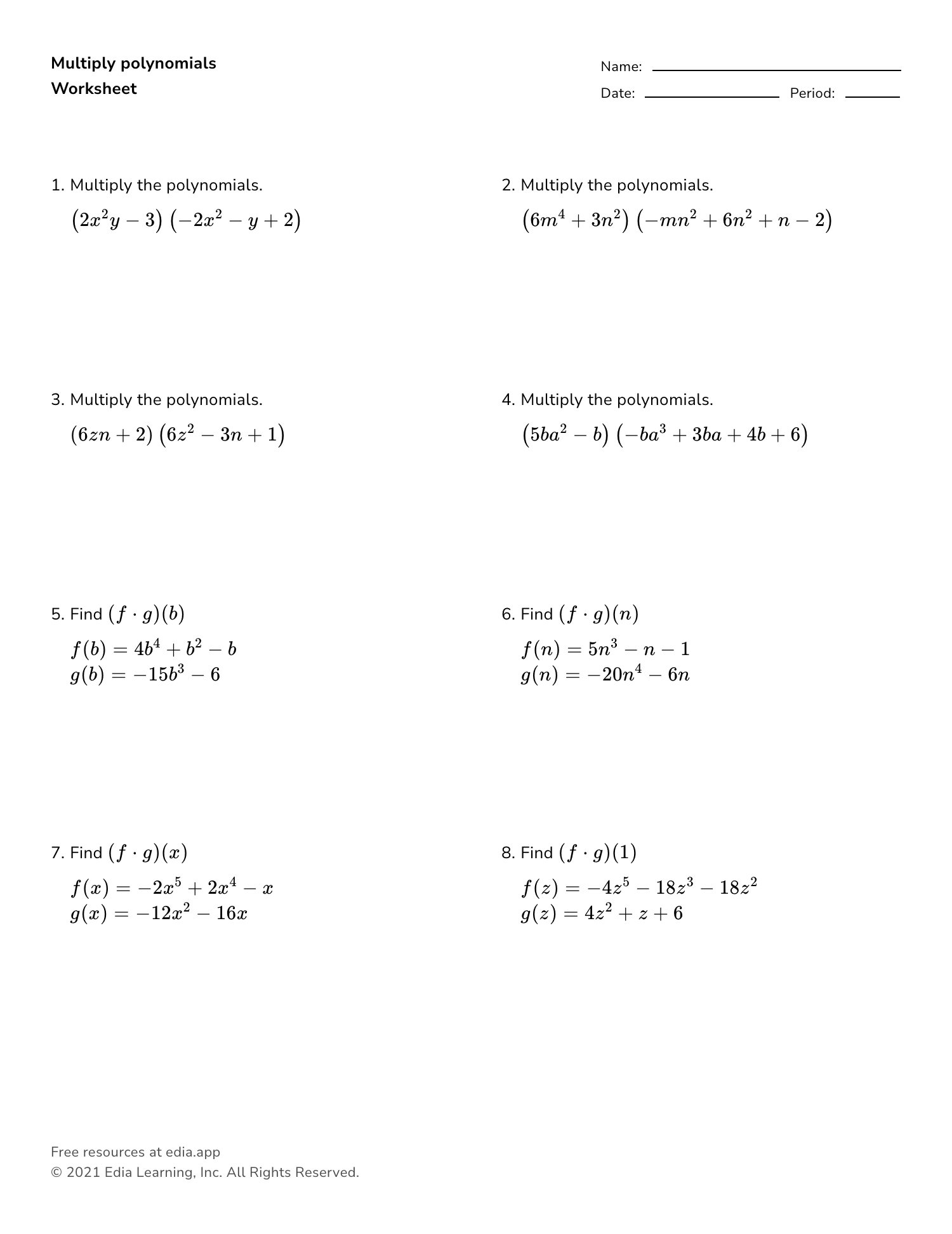 Multiply Polynomials integer Coefficients Worksheet Worksheets Library