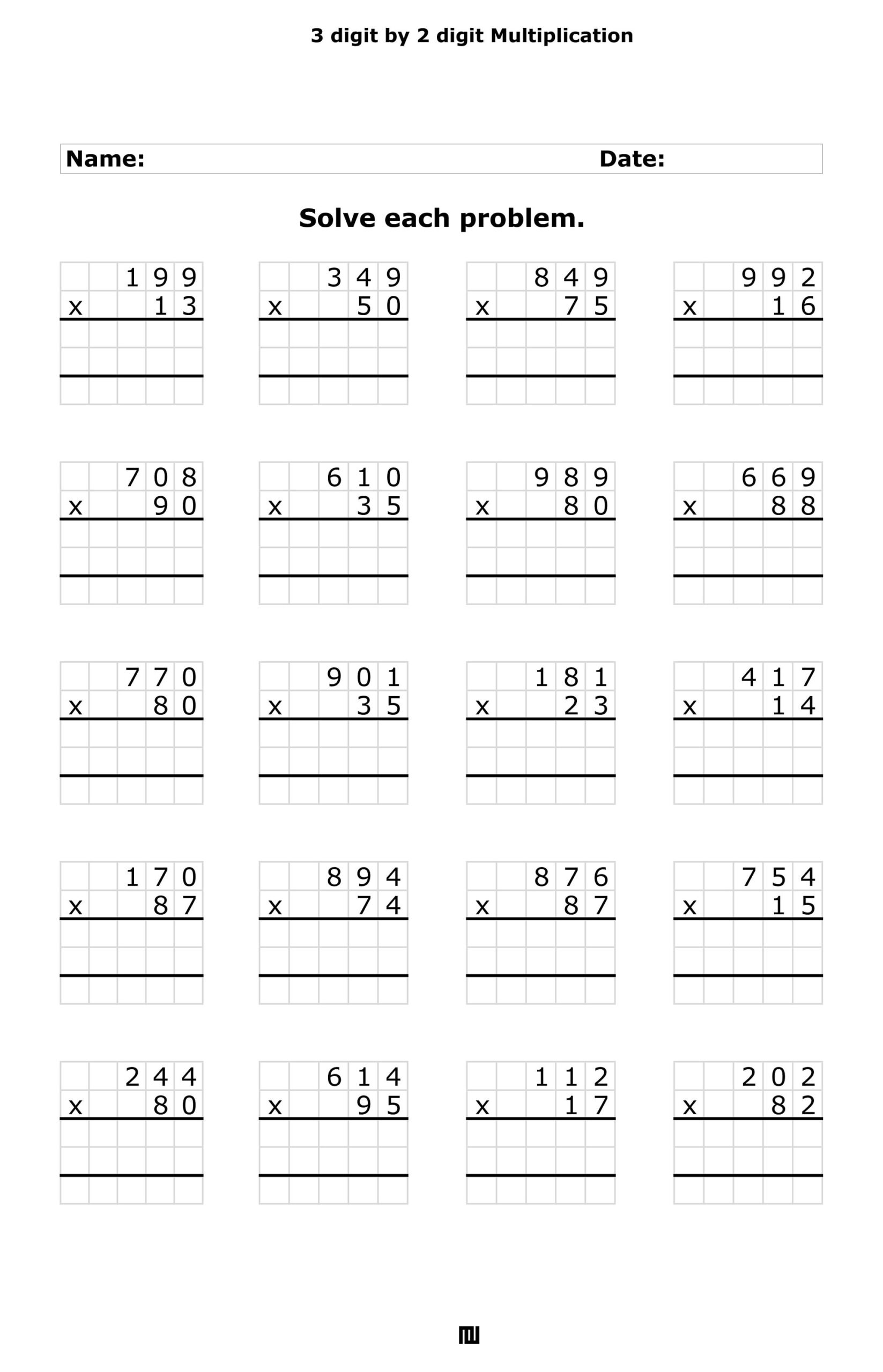 multiplying 3 digit by 2 digit worksheets