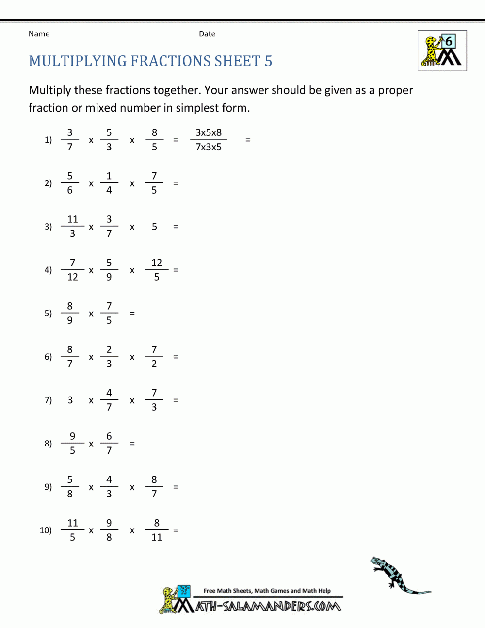 fraction times whole number worksheet