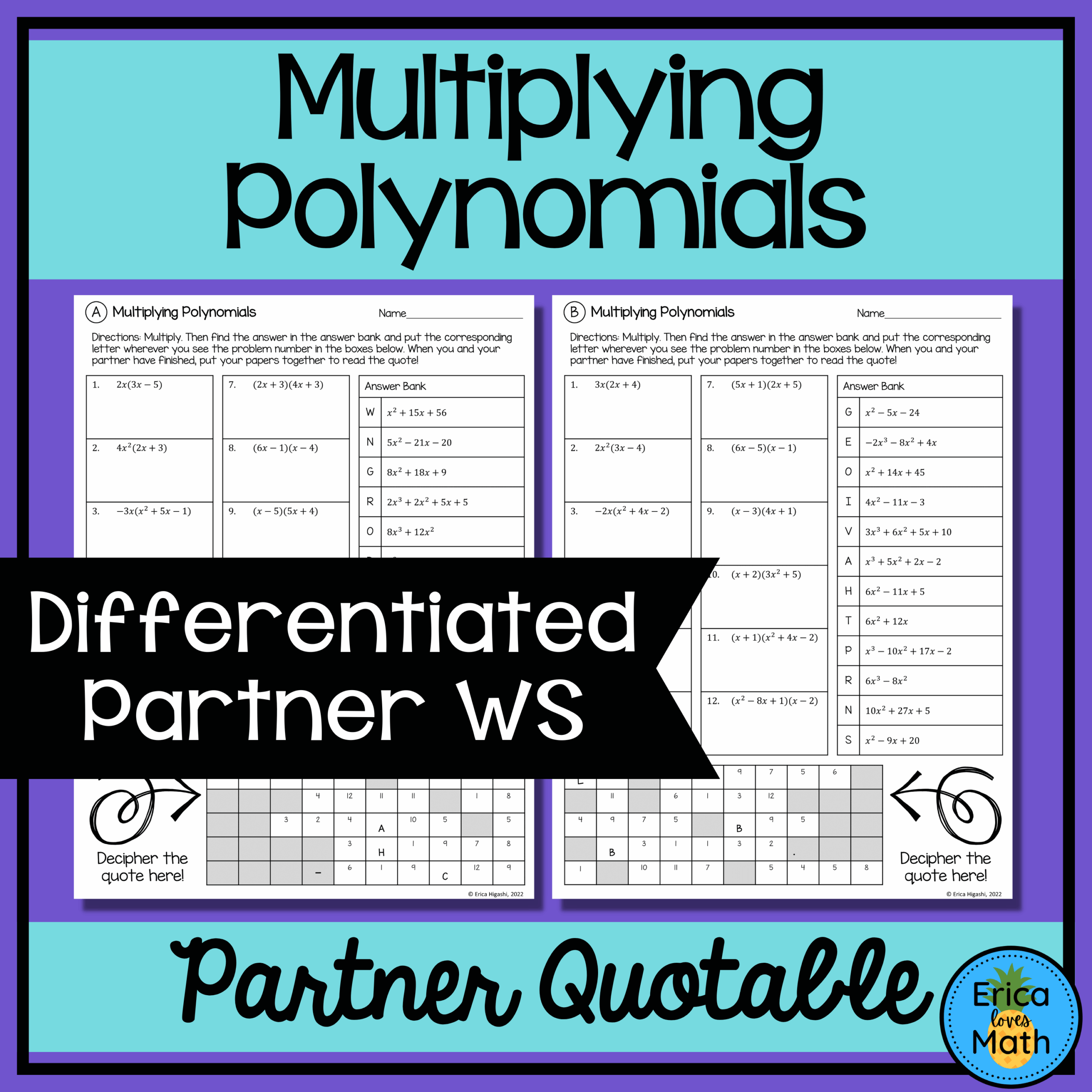 Multiplying Polynomials Differentiated Partner Worksheets Quotable Worksheets Library