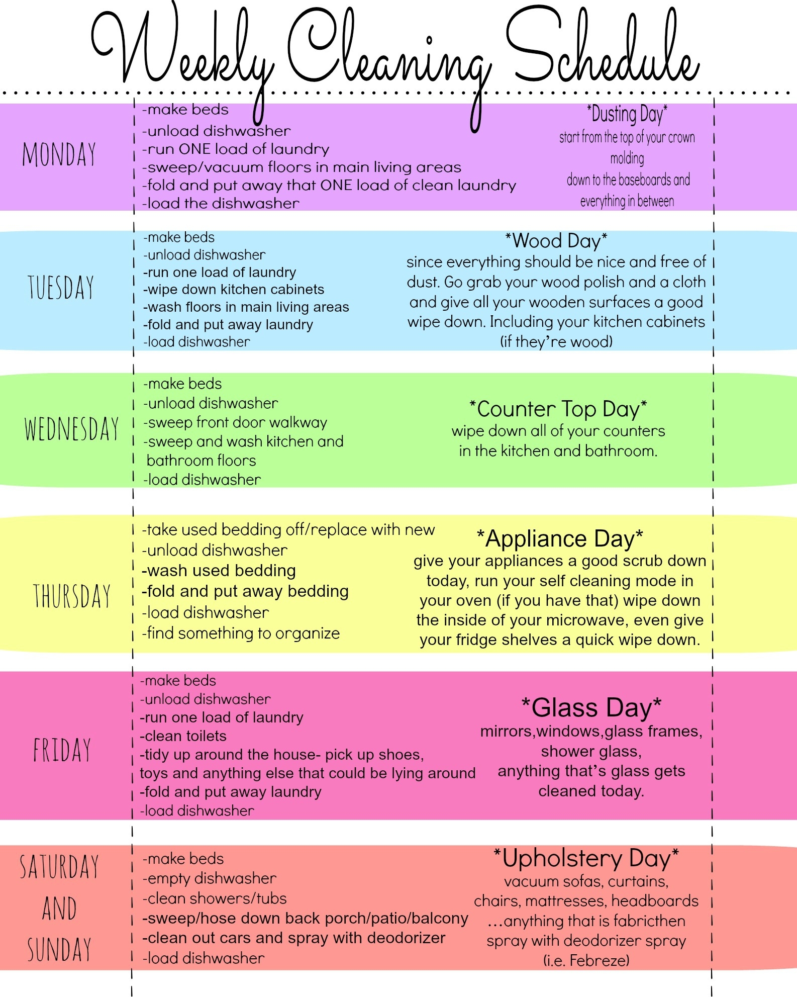 printable house cleaning schedule template