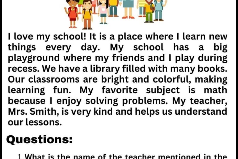 My School Reading Comprehension For Grade 2