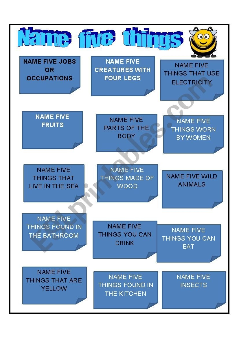 Name 5 Things ESL Worksheet By Sumerce
