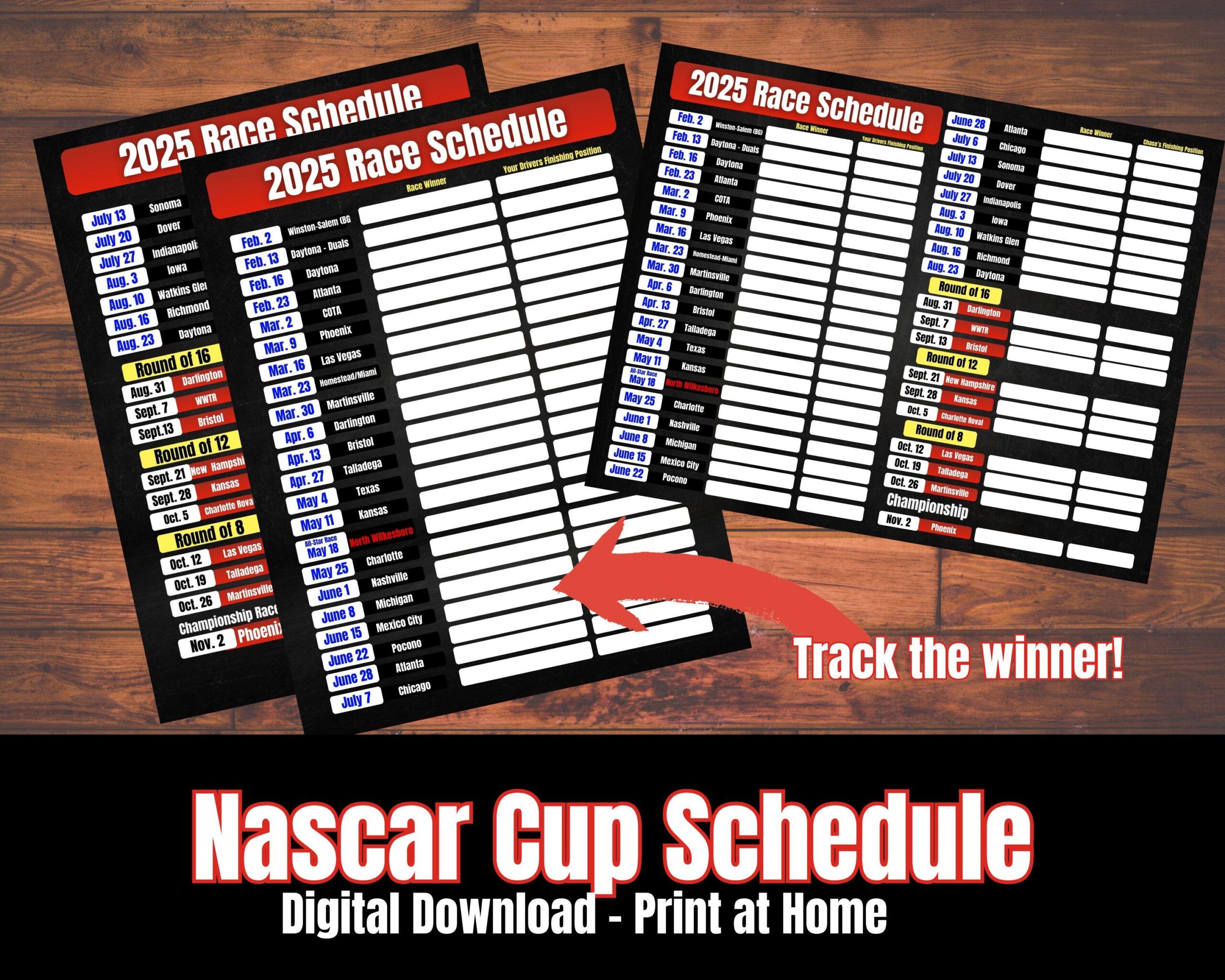 Nascar Cup Schedule 2025 Nascar Schedule Fill In The Blank Schedule PDF Printable Race Schedule Etsy Australia