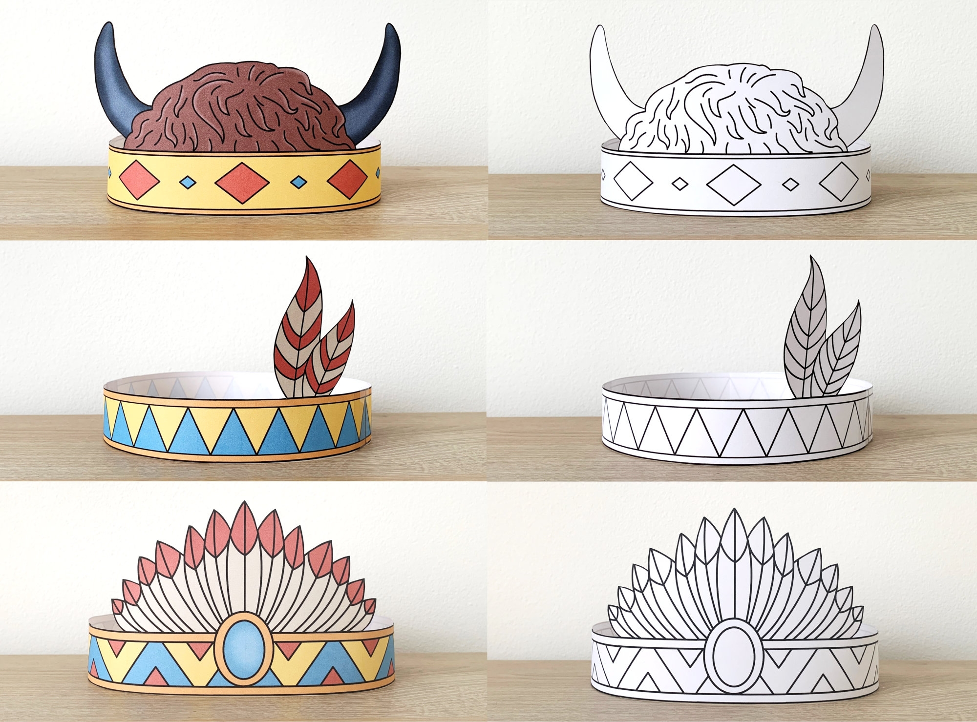 Native American Paper Crown Activity Printable Kids Craft Headband Feather Birthday Party Favor Indian Costume Printable Instant Download Etsy