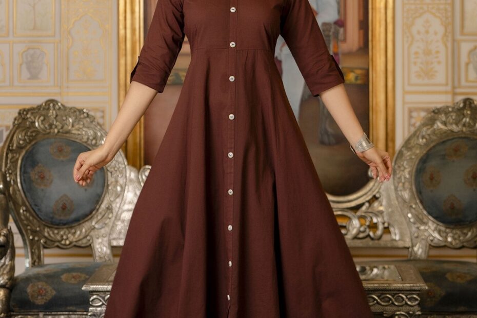 Nayo Coffee Brown Shirt Cotton Maxi Dress