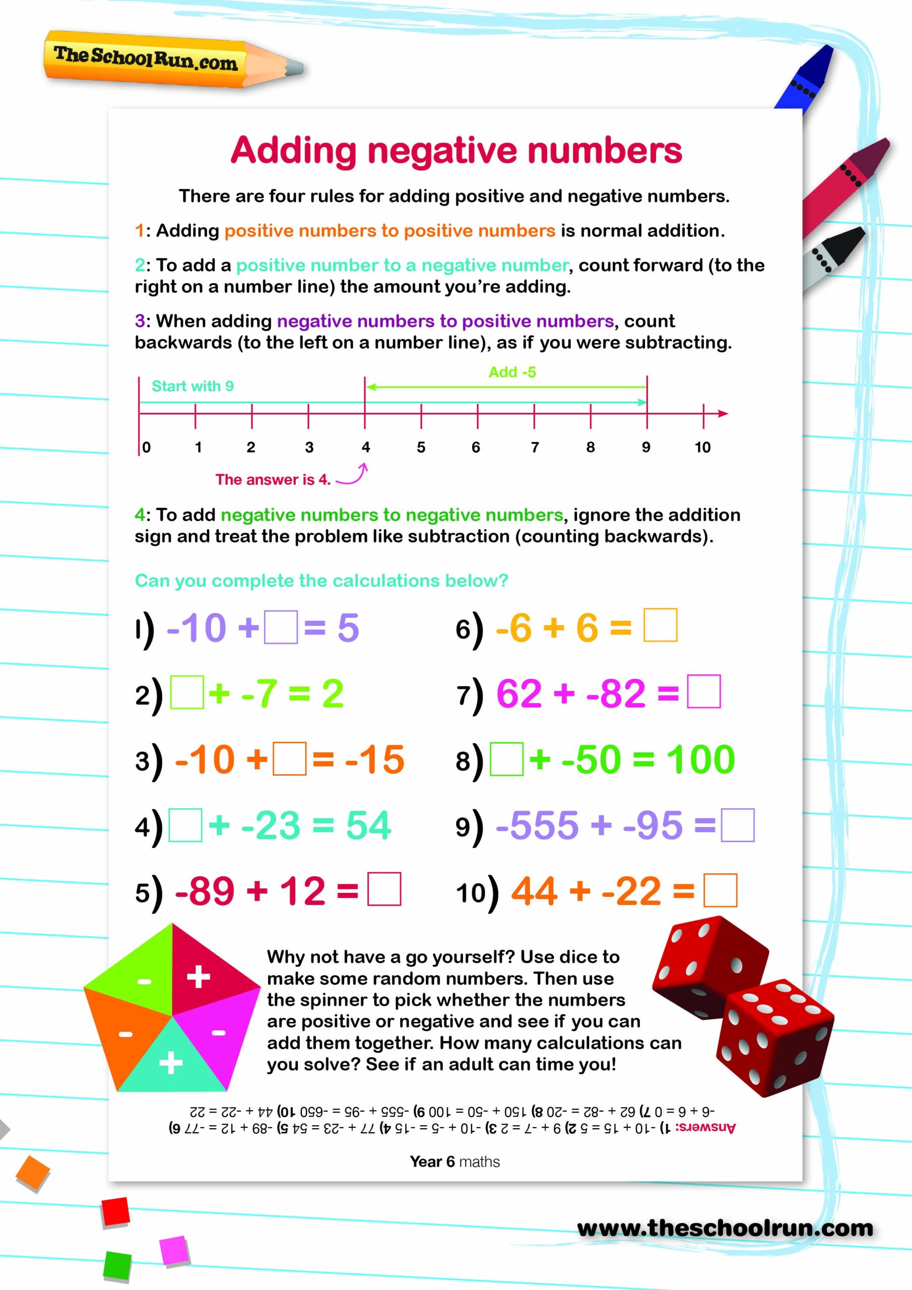 Negative Numbers Worksheet KS2 Resources