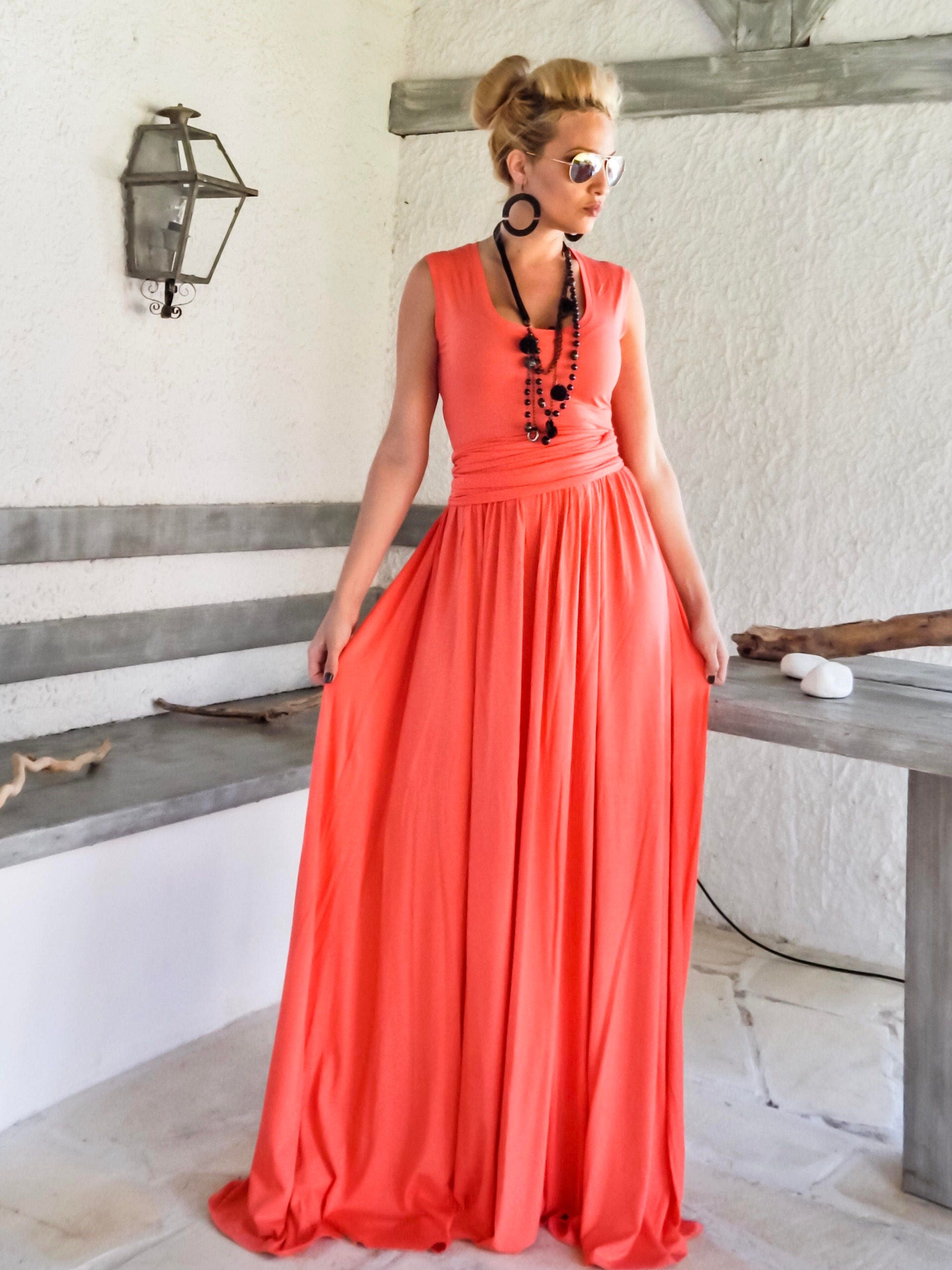 coral color dress plus size