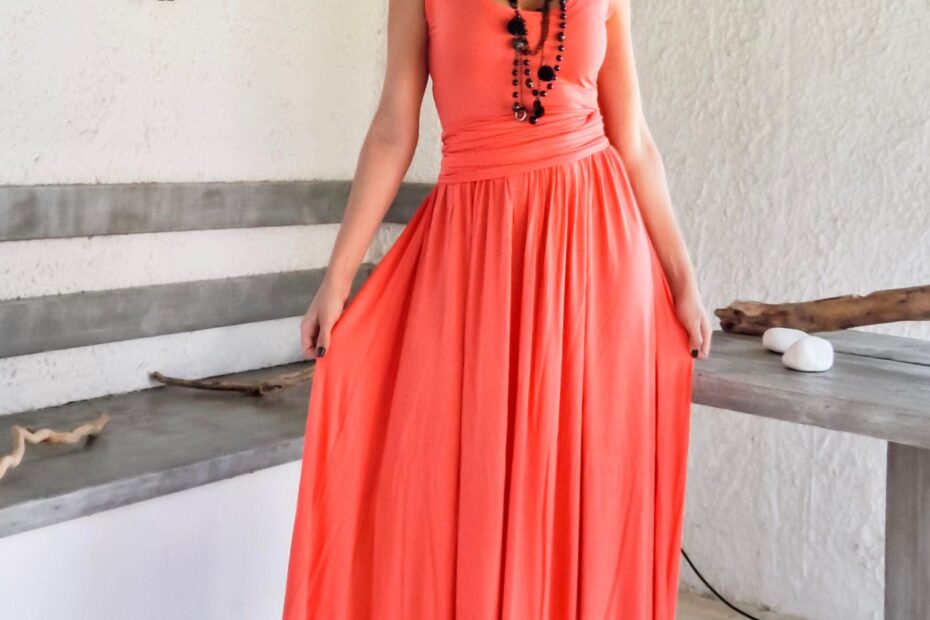 NEW Coral Maxi Dress Dress With Belt Plus Size Dress Plus Size Maxi Evening Dress Party Dress Coral Evening Dress 35237 Etsy